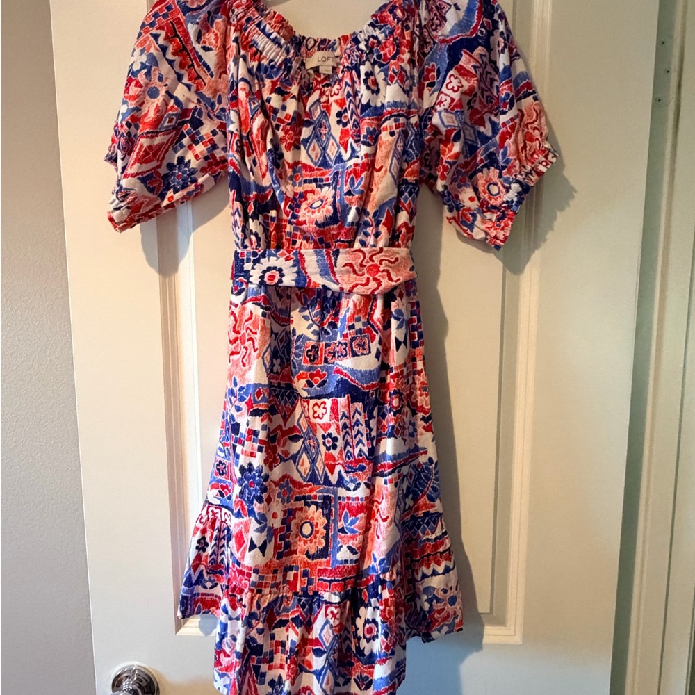 LOFT Scribble Ruffle Off-Shoulder Multicolor Mini… - image 5